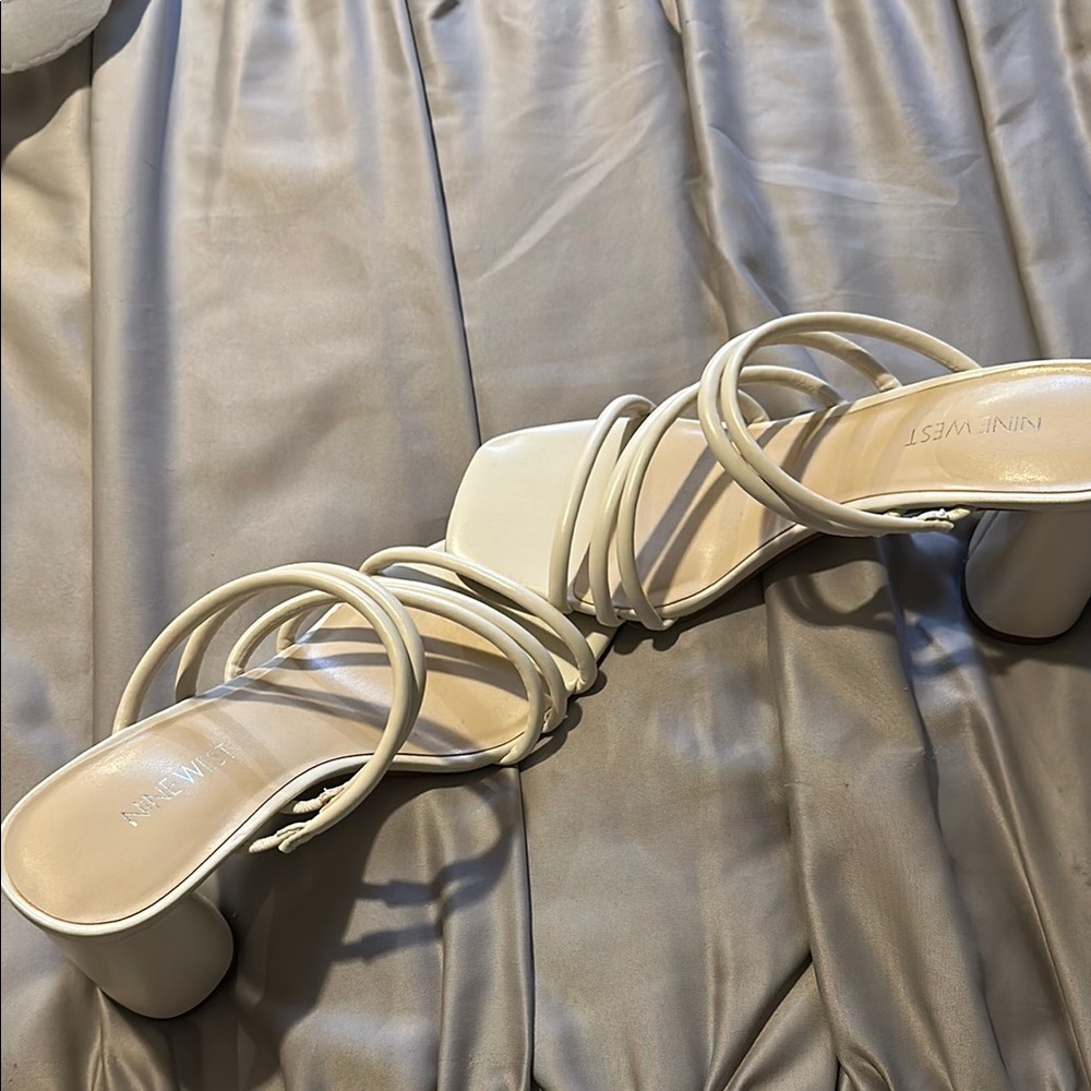 Nine West Cream Heeled Sandals Elegant Strappy Design